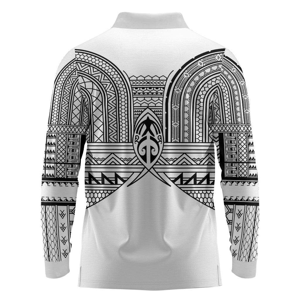 Philippines Igorot Tribal Inspired Long Sleeve Polo Shirt White Version LT05 - Polynesian Pride
