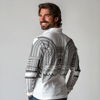 Philippines Igorot Tribal Inspired Long Sleeve Polo Shirt White Version LT05 - Polynesian Pride