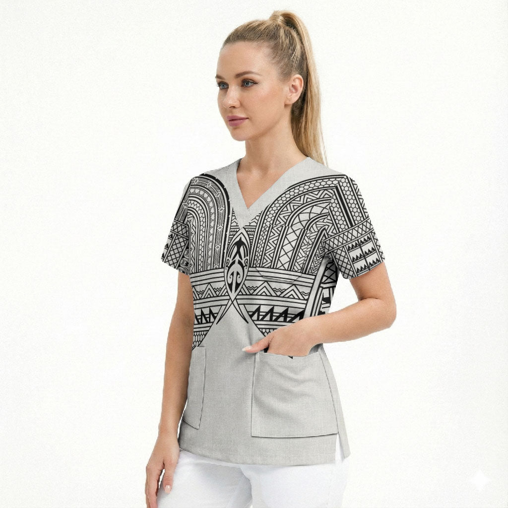 Philippines Igorot Tribal Inspired Scrub Top White Version LT05 - Polynesian Pride