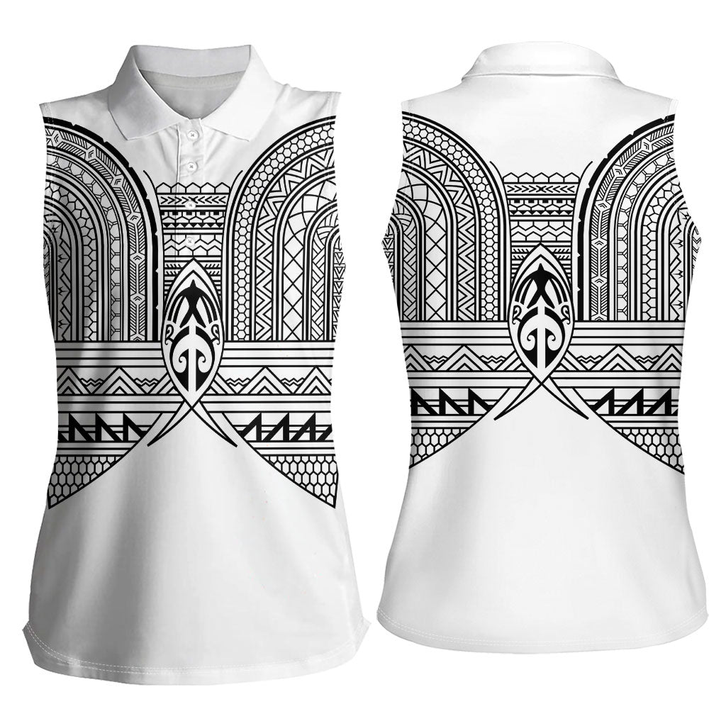 Philippines Igorot Tribal Inspired Women Sleeveless Polo Shirt White Version LT05 - Polynesian Pride