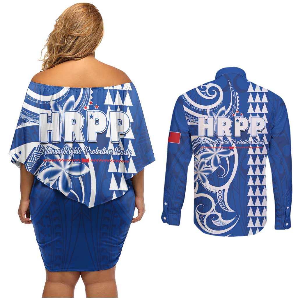 Samoa HRPP Party Couples Matching Off Shoulder Short Dress and Long Sleeve Button Shirt Polynesian Pattern LT05 - Polynesian Pride