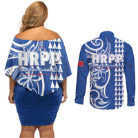 Samoa HRPP Party Couples Matching Off Shoulder Short Dress and Long Sleeve Button Shirt Polynesian Pattern LT05 - Polynesian Pride