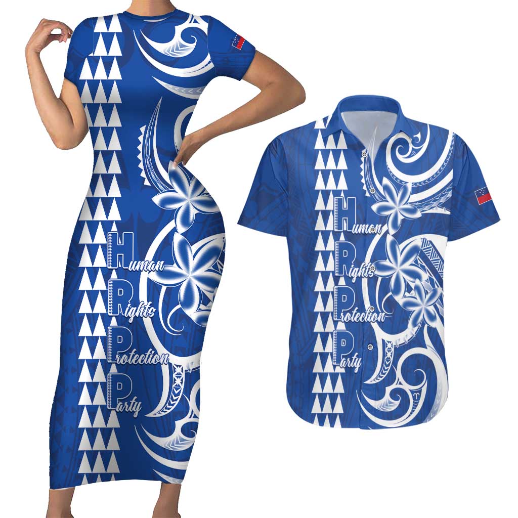 Samoa HRPP Party Couples Matching Short Sleeve Bodycon Dress and Hawaiian Shirt Polynesian Pattern - Polynesian Pride