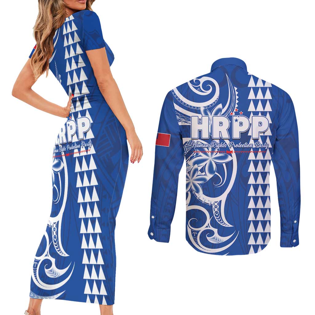 Samoa HRPP Party Couples Matching Short Sleeve Bodycon Dress and Long Sleeve Button Shirt Polynesian Pattern LT05 - Polynesian Pride