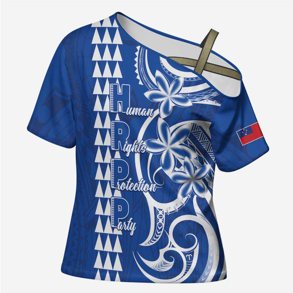 Samoa HRPP Party Cross Shoulder Shirt Polynesian Pattern LT05 Female Blue - Polynesian Pride