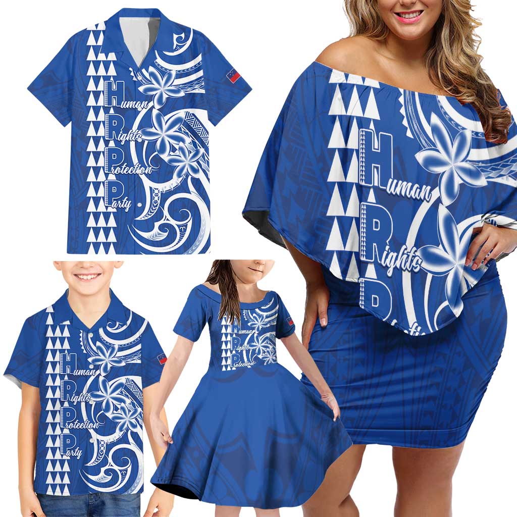 Samoa HRPP Party Family Matching Off Shoulder Short Dress and Hawaiian Shirt Polynesian Pattern - Polynesian Pride