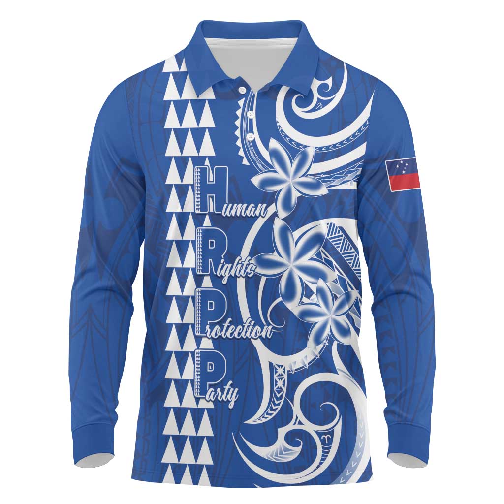 Samoa HRPP Party Long Sleeve Polo Shirt Polynesian Pattern LT05 Blue - Polynesian Pride