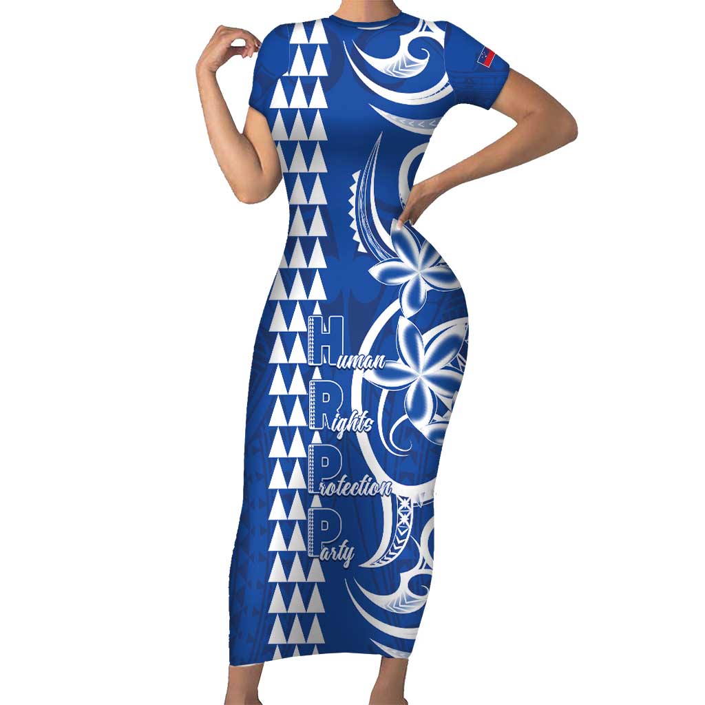 Samoa HRPP Party Short Sleeve Bodycon Dress Polynesian Pattern - Polynesian Pride