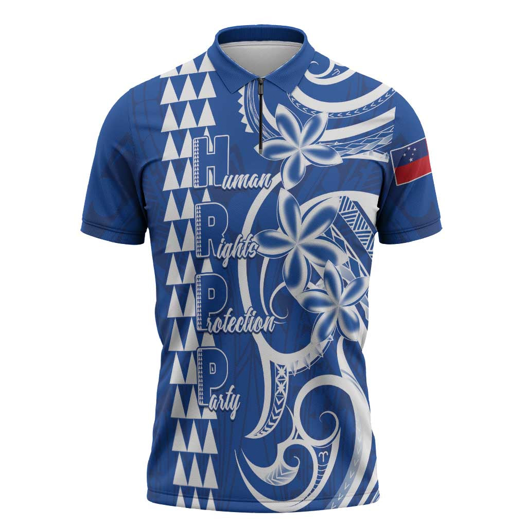 Samoa HRPP Party Zipper Polo Shirt Polynesian Pattern LT05 Blue - Polynesian Pride