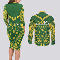Samoa SUP Couples Matching Long Sleeve Bodycon Dress and Long Sleeve Button Shirt Samoan Coat Of Arms LT05 - Polynesian Pride