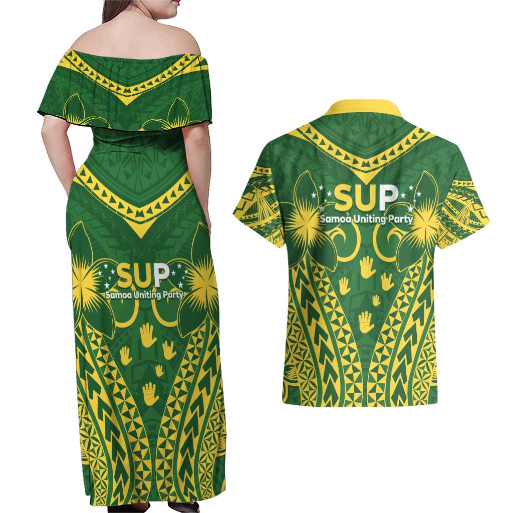 Samoa SUP Couples Matching Off Shoulder Maxi Dress and Hawaiian Shirt Samoan Coat Of Arms - Polynesian Pride