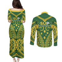 Samoa SUP Couples Matching Puletasi and Long Sleeve Button Shirt Samoan Coat Of Arms LT05 - Polynesian Pride