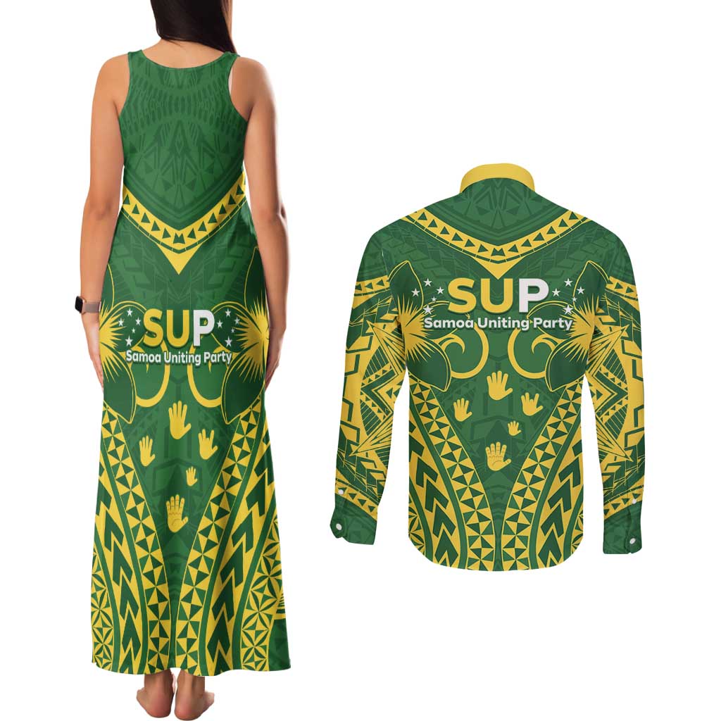 Samoa SUP Couples Matching Tank Maxi Dress and Long Sleeve Button Shirt Samoan Coat Of Arms LT05 - Polynesian Pride