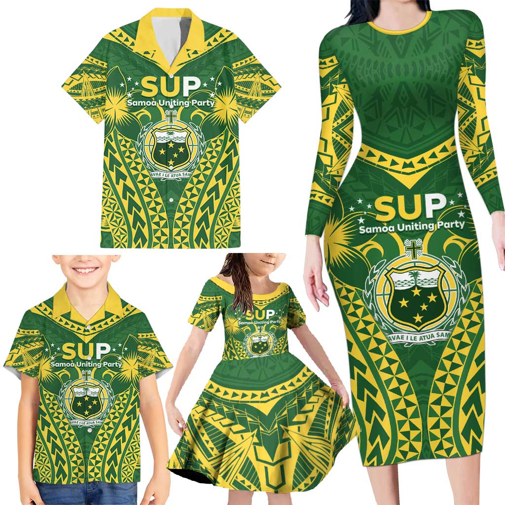 Samoa SUP Family Matching Long Sleeve Bodycon Dress and Hawaiian Shirt Samoan Coat Of Arms - Polynesian Pride