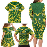 Samoa SUP Family Matching Long Sleeve Bodycon Dress and Hawaiian Shirt Samoan Coat Of Arms - Polynesian Pride