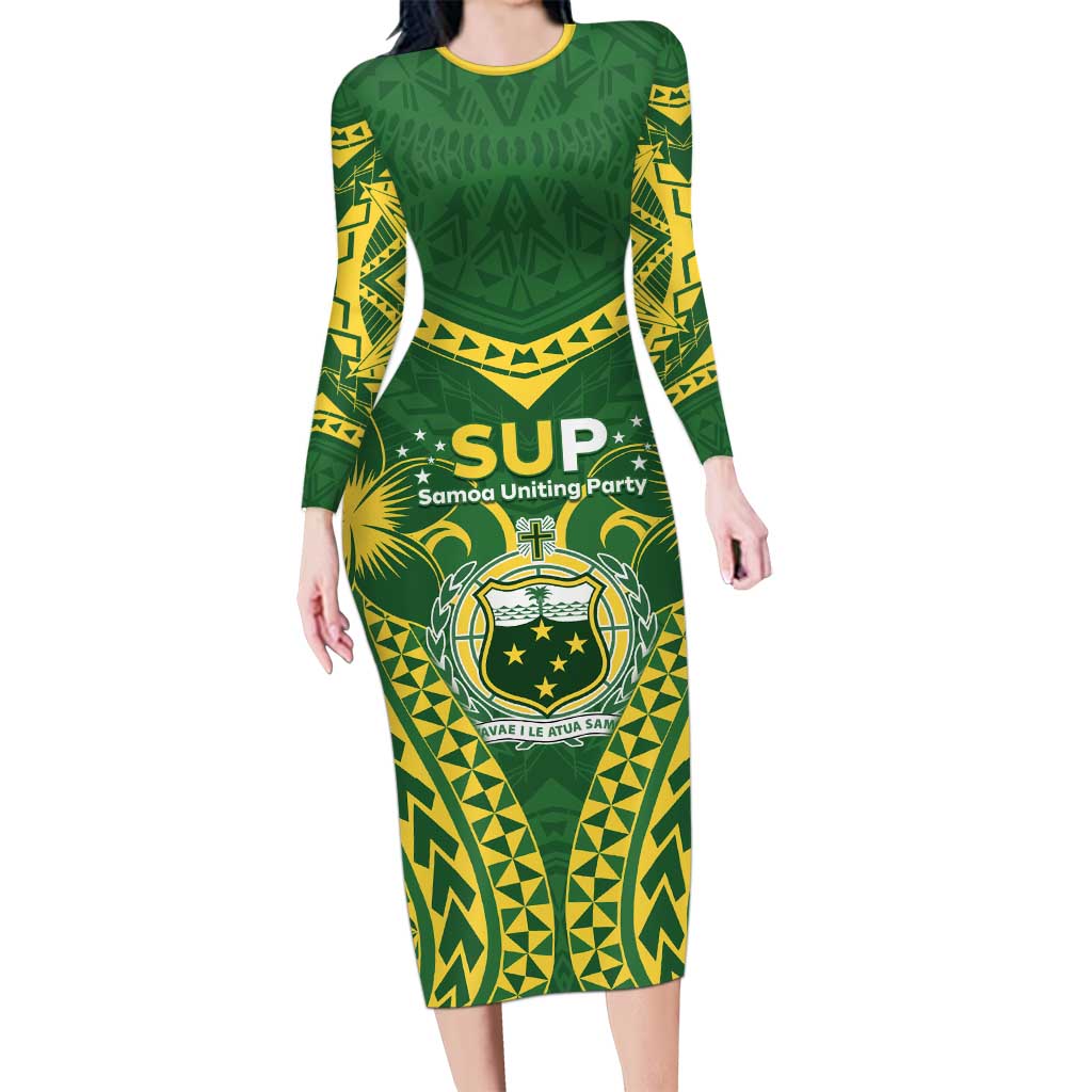Samoa SUP Family Matching Long Sleeve Bodycon Dress and Hawaiian Shirt Samoan Coat Of Arms - Polynesian Pride
