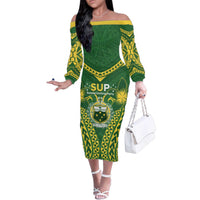 Samoa SUP Family Matching Off The Shoulder Long Sleeve Dress and Hawaiian Shirt Samoan Coat Of Arms - Polynesian Pride