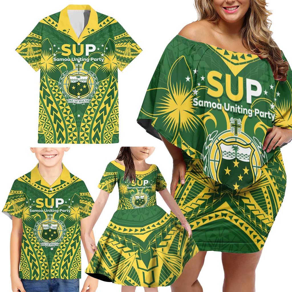 Samoa SUP Family Matching Off Shoulder Short Dress and Hawaiian Shirt Samoan Coat Of Arms - Polynesian Pride