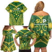 Samoa SUP Family Matching Off Shoulder Short Dress and Hawaiian Shirt Samoan Coat Of Arms - Polynesian Pride