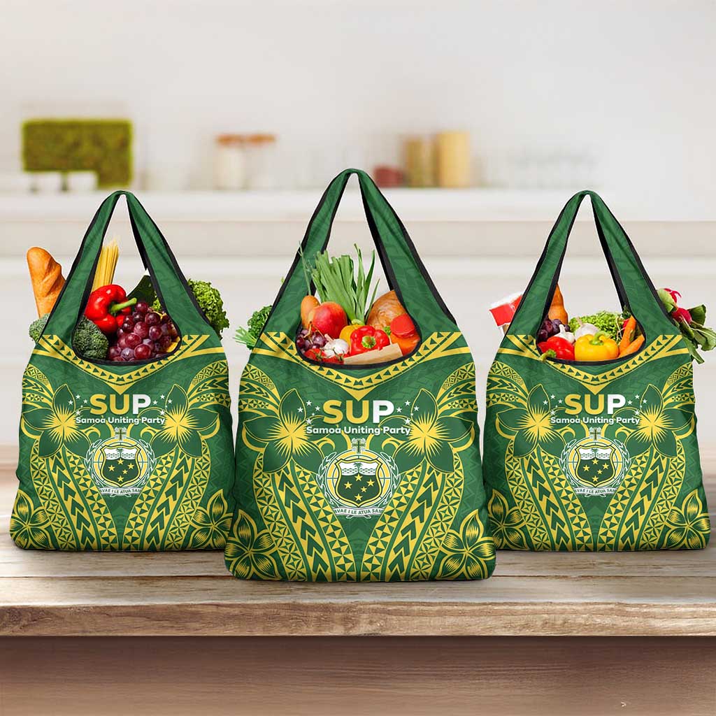 Samoa SUP Grocery Bag Samoan Coat Of Arms LT05 3-pack One Size Green - Polynesian Pride