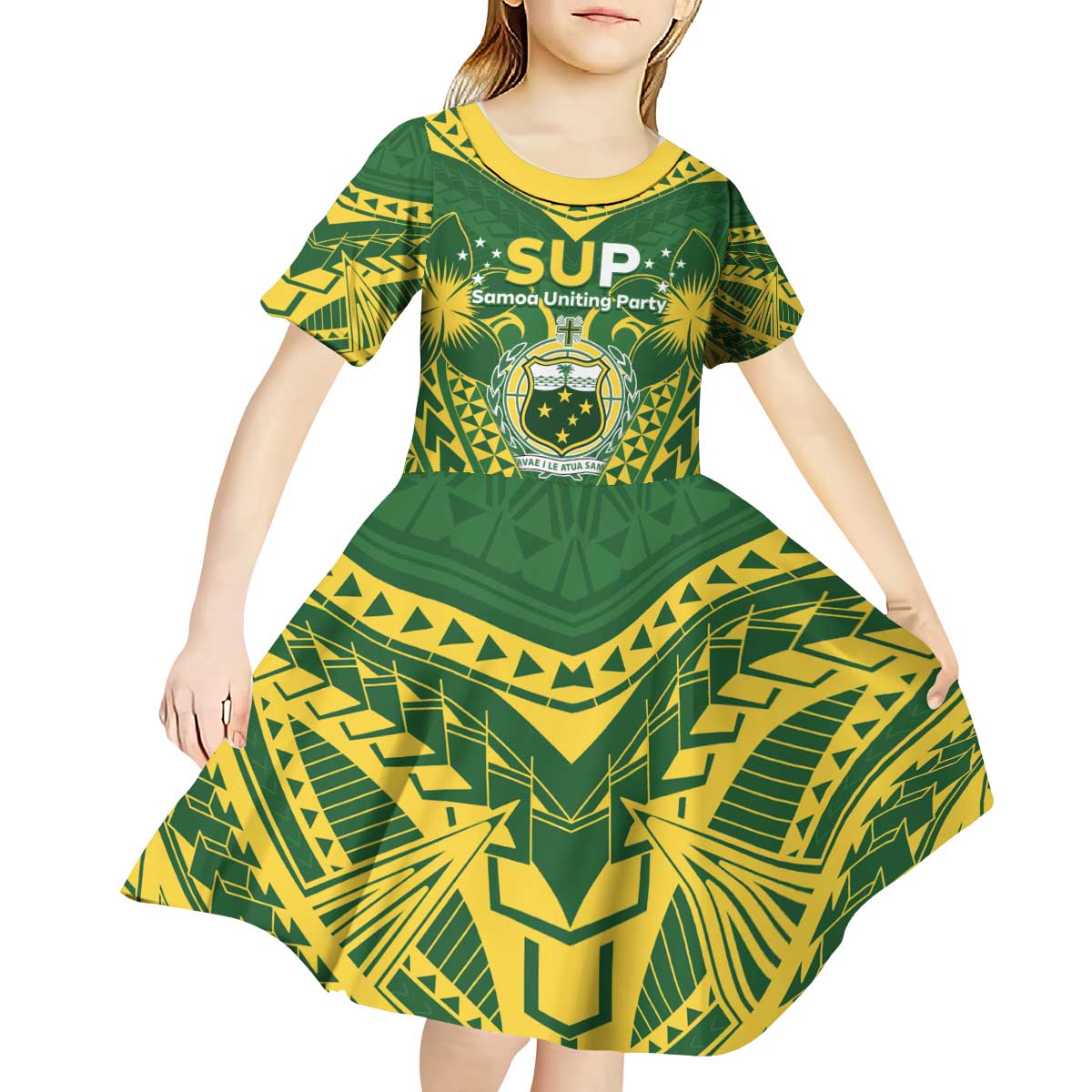 Samoa SUP Kid Short Sleeve Dress Samoan Coat Of Arms - Polynesian Pride