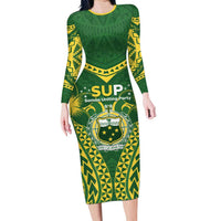 Samoa SUP Long Sleeve Bodycon Dress Samoan Coat Of Arms - Polynesian Pride