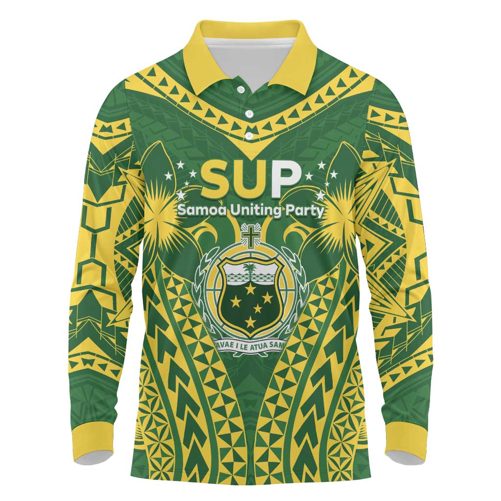 Samoa SUP Long Sleeve Polo Shirt Samoan Coat Of Arms LT05 Green - Polynesian Pride