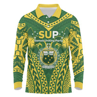 Samoa SUP Long Sleeve Polo Shirt Samoan Coat Of Arms LT05 Green - Polynesian Pride