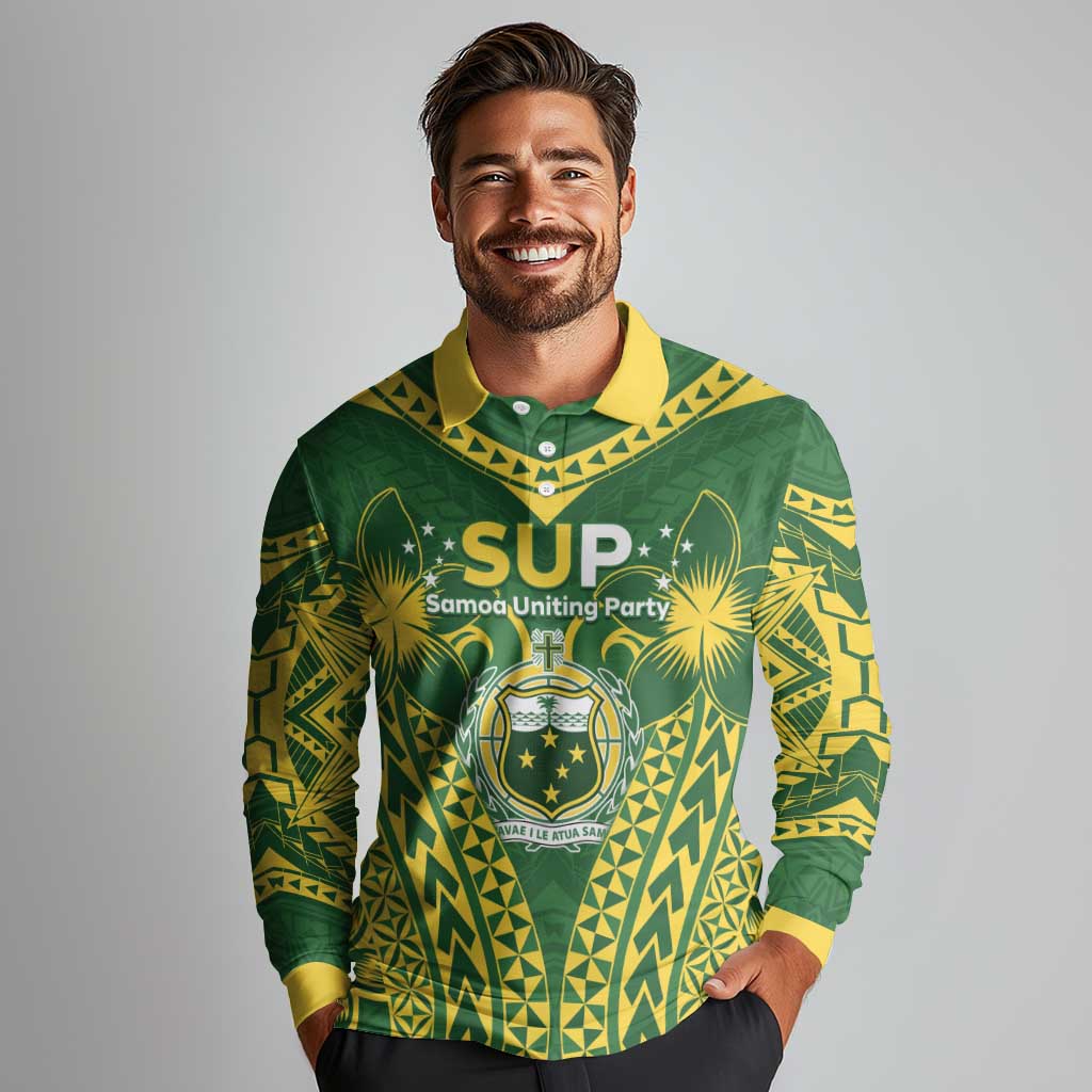 Samoa SUP Long Sleeve Polo Shirt Samoan Coat Of Arms LT05 - Polynesian Pride