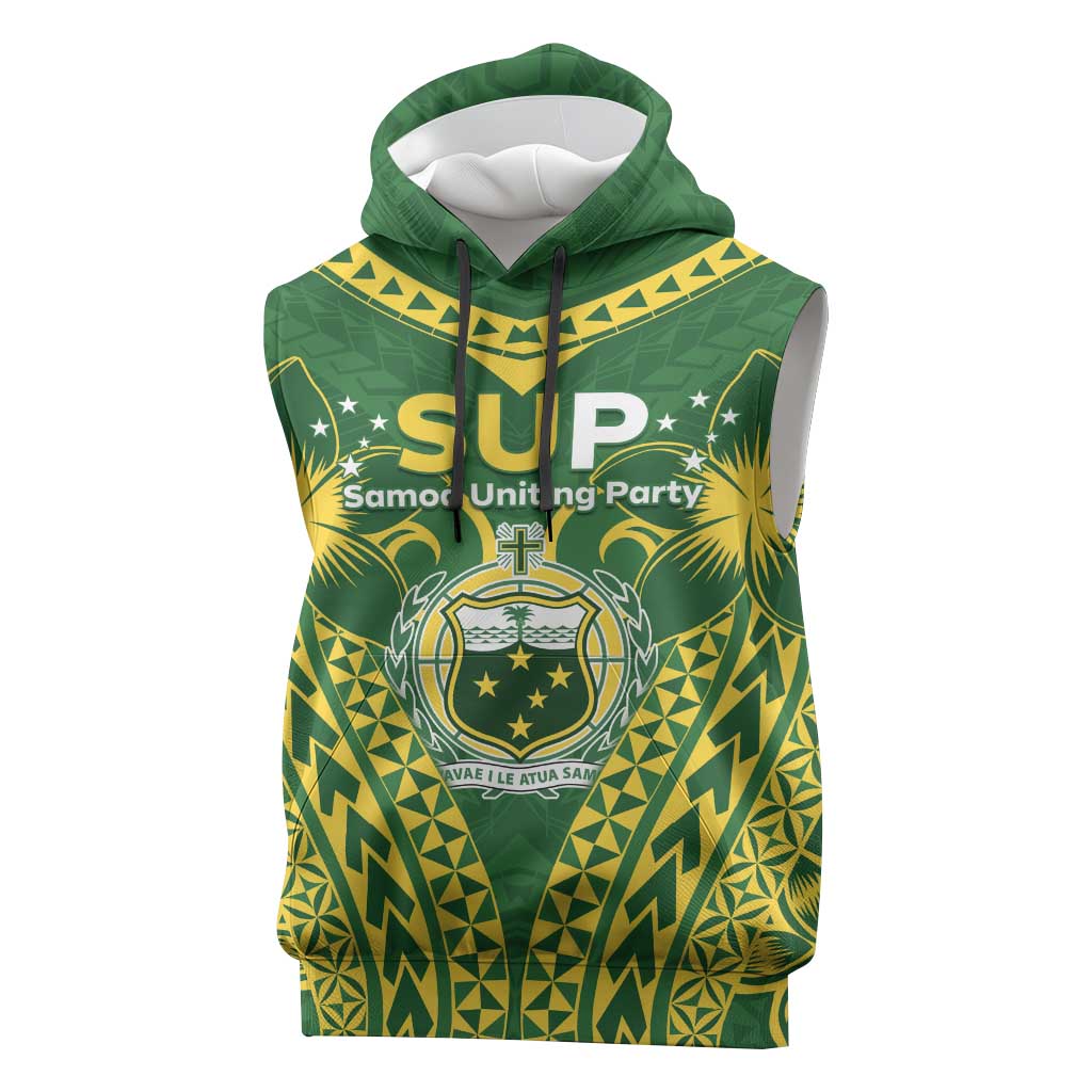 Samoa SUP Sleeveless Hoodie Samoan Coat Of Arms LT05 Green - Polynesian Pride