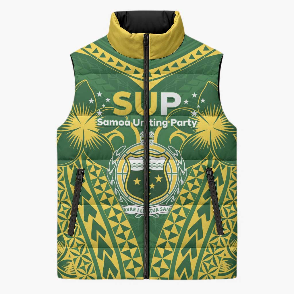 Samoa SUP Sleeveless Puffer Jacket Samoan Coat Of Arms LT05 Unisex Green - Polynesian Pride