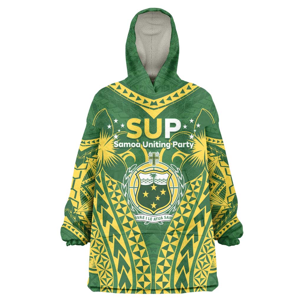 Samoa SUP Wearable Blanket Hoodie Samoan Coat Of Arms LT05 One Size Green - Polynesian Pride