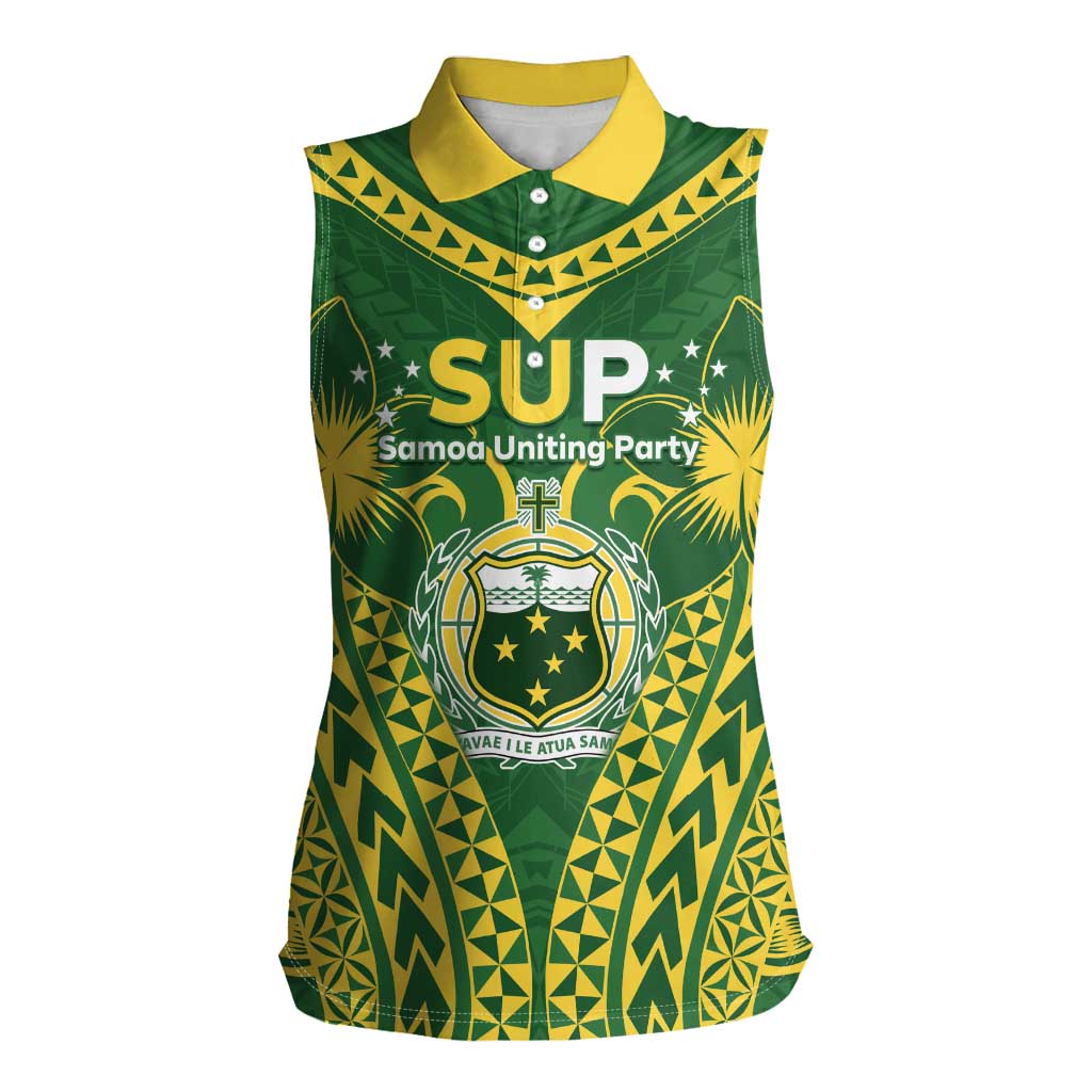 Samoa SUP Women Sleeveless Polo Shirt Samoan Coat Of Arms LT05 Female Green - Polynesian Pride