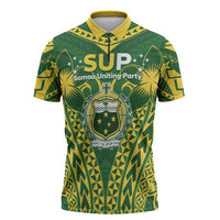 Samoa SUP Zipper Polo Shirt Samoan Coat Of Arms LT05 Green - Polynesian Pride
