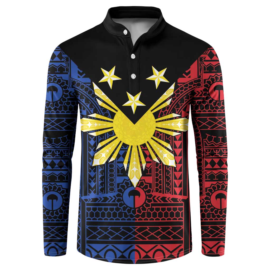 Philippines Sun Star Button Sweatshirt Igorot Tribal Inspiration LT05 Black - Polynesian Pride