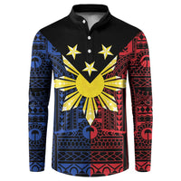 Philippines Sun Star Button Sweatshirt Igorot Tribal Inspiration LT05 Black - Polynesian Pride