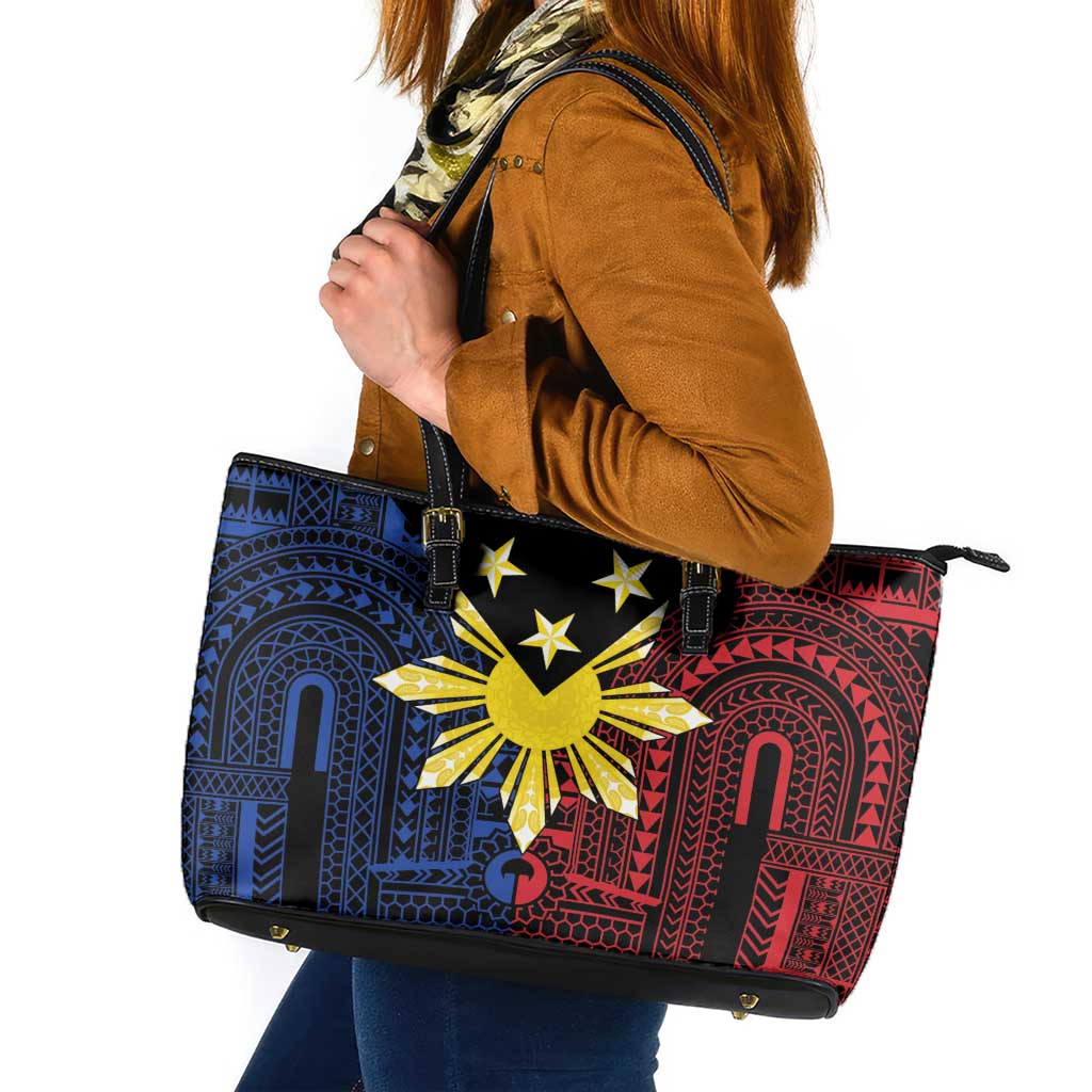 Philippines Sun Star Leather Tote Bag Igorot Tribal Inspiration - Polynesian Pride