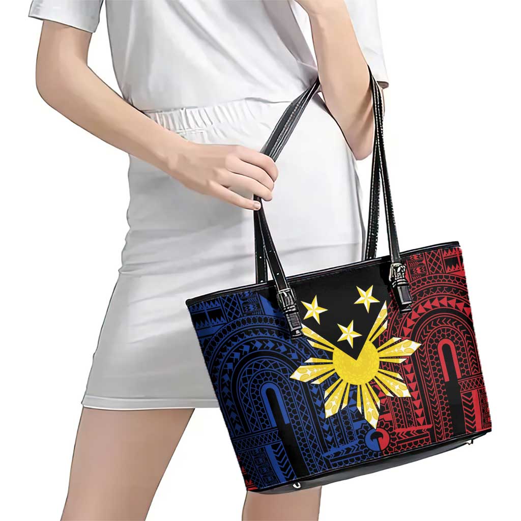 Philippines Sun Star Leather Tote Bag Igorot Tribal Inspiration - Polynesian Pride