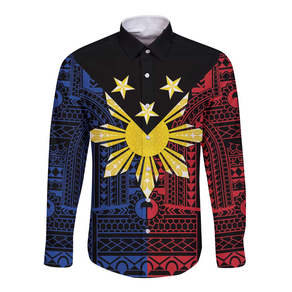 Philippines Sun Star Long Sleeve Button Shirt Igorot Tribal Inspiration - Polynesian Pride