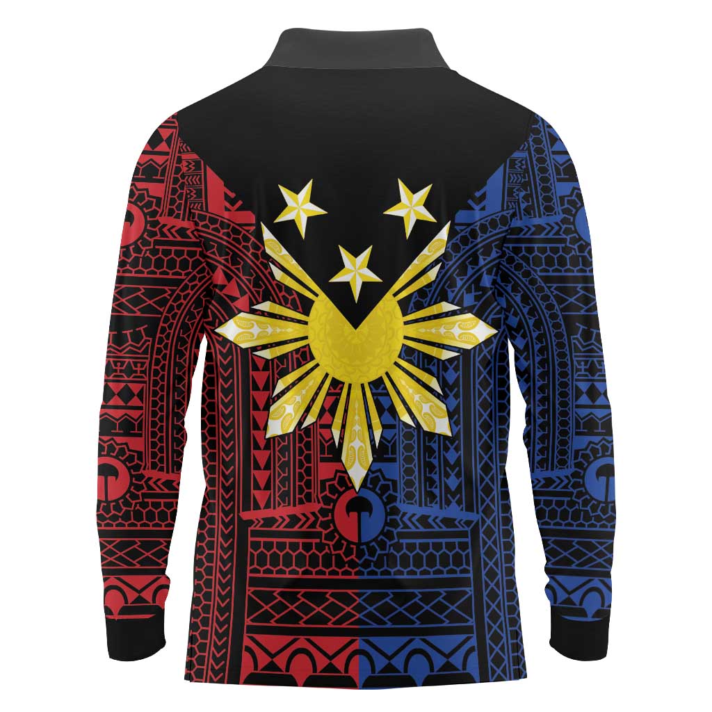 Philippines Sun Star Long Sleeve Polo Shirt Igorot Tribal Inspiration - Polynesian Pride