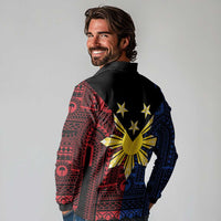 Philippines Sun Star Long Sleeve Polo Shirt Igorot Tribal Inspiration - Polynesian Pride
