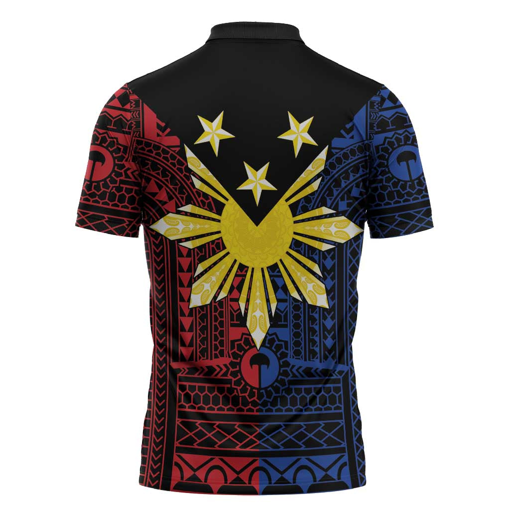Philippines Sun Star Zipper Polo Shirt Igorot Tribal Inspiration - Polynesian Pride