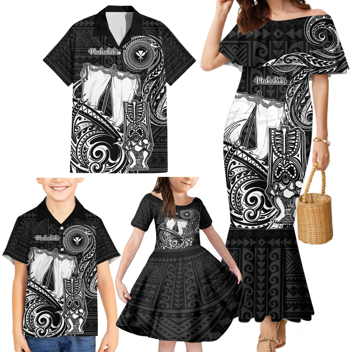 Personalized Hawaii Makahiki Season Family Matching Mermaid Dress and Hawaiian Shirt Akua Loa Polynesian Pattern LT05 - Polynesian Pride