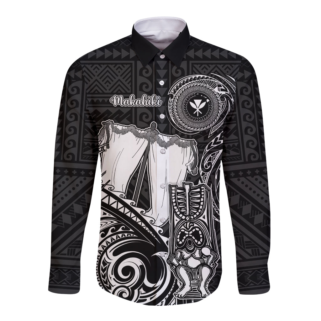 Personalized Hawaii Makahiki Season Long Sleeve Button Shirt Akua Loa Polynesian Pattern LT05 Unisex Black - Polynesian Pride