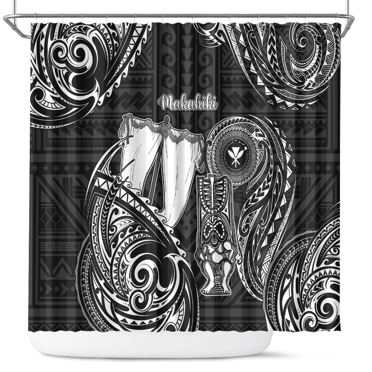 Hawaii Makahiki Season Shower Curtain Akua Loa Polynesian Pattern LT05 Black - Polynesian Pride