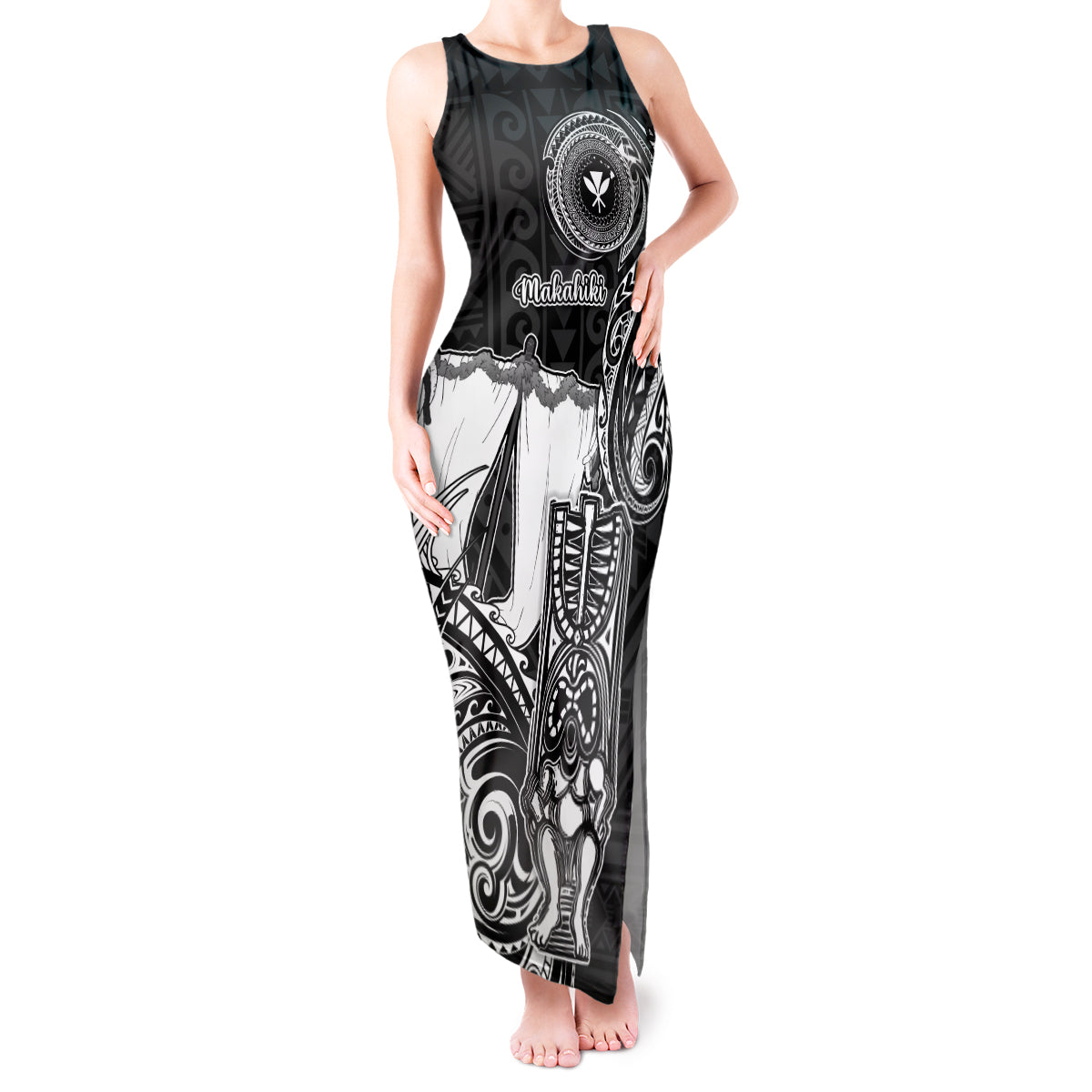 Personalized Hawaii Makahiki Season Tank Maxi Dress Akua Loa Polynesian Pattern LT05 Women Black - Polynesian Pride