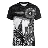 Personalized Hawaii Makahiki Season Women V Neck T Shirt Akua Loa Polynesian Pattern LT05 Female Black - Polynesian Pride