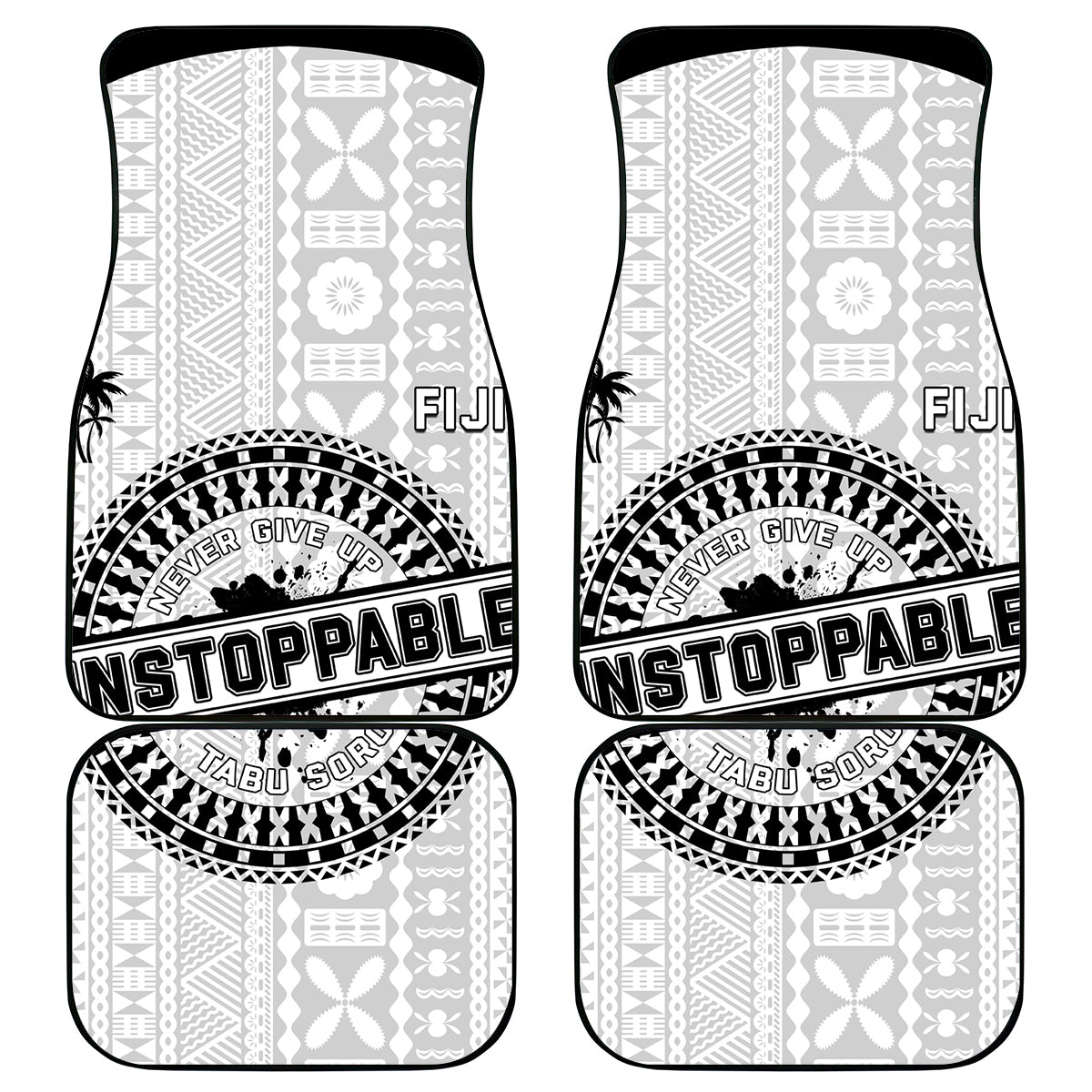 Fiji Obstacle Race 2023 Car Mats Never Give Up LT05 Black - Polynesian Pride