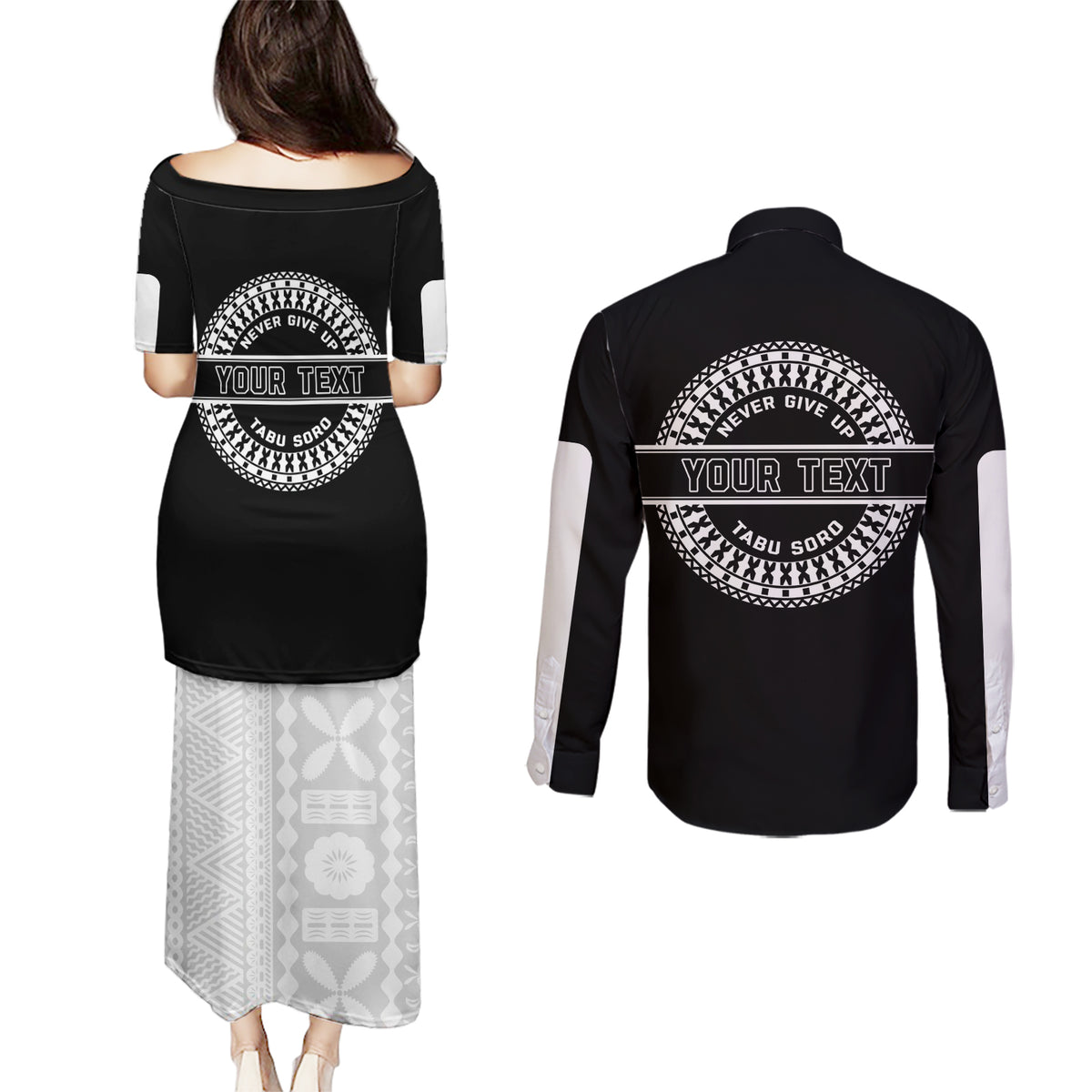 Personalized Fiji Obstacle Race 2023 Couples Matching Puletasi Dress and Long Sleeve Button Shirts Never Give Up LT05 - Polynesian Pride