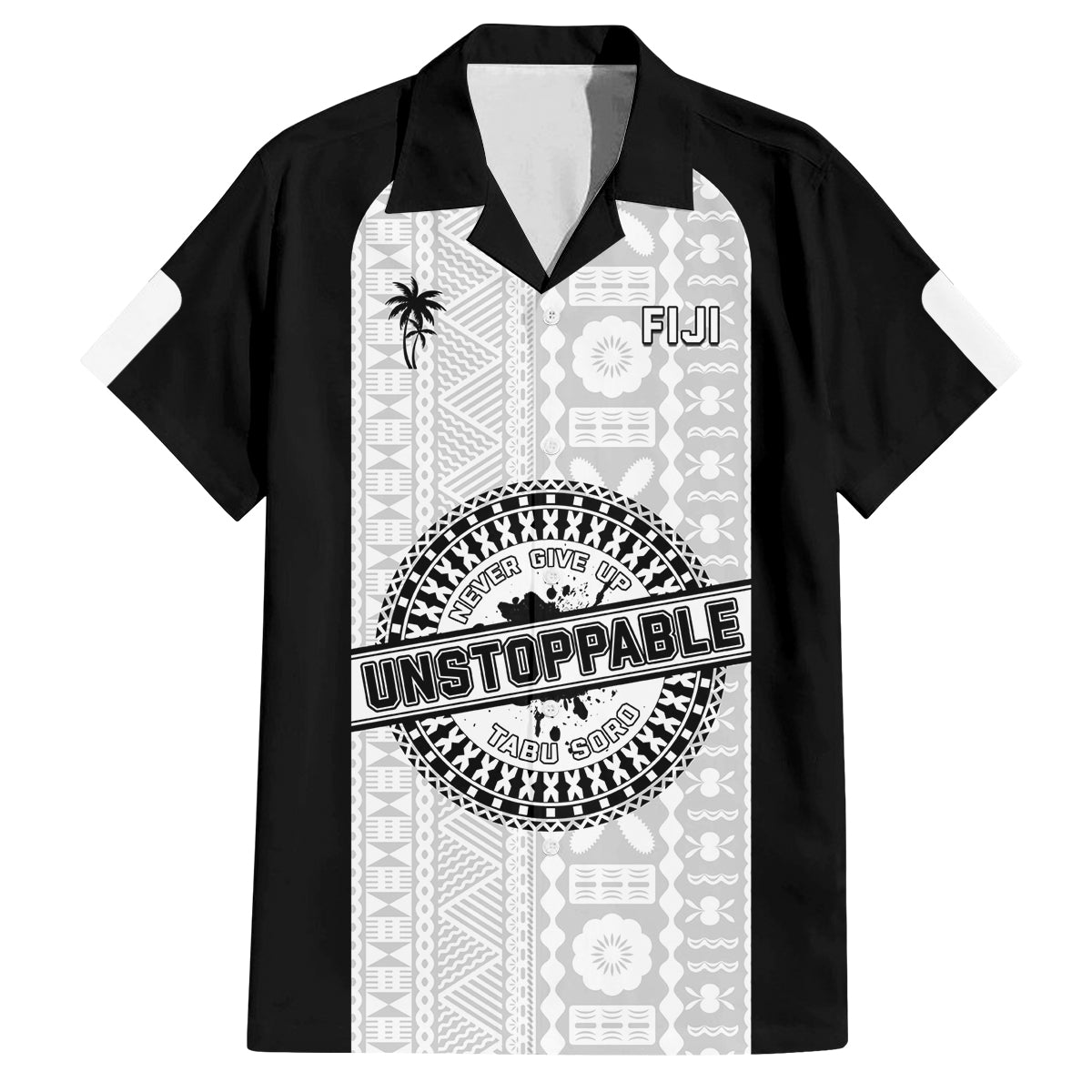 Personalized Fiji Obstacle Race 2023 Family Matching Off Shoulder Maxi Dress and Hawaiian Shirt Never Give Up LT05 Dad's Shirt - Short Sleeve Black - Polynesian Pride